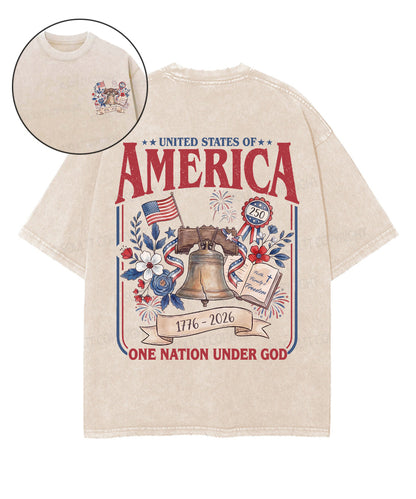One Nation Under God Double Sided Unisex Washed Christian T-shirt