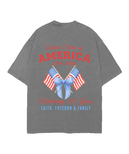 250 Years America Anniversary Double Sided Unisex Christian Washed T-Shirt & Shorts