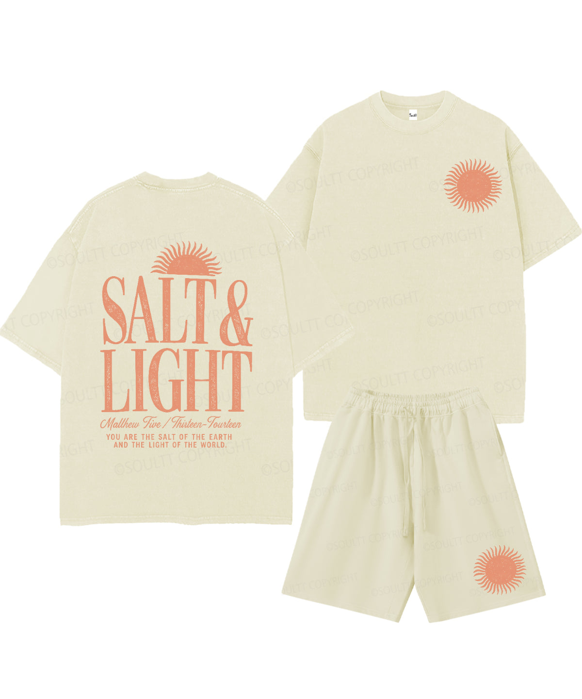 Salt & Light Double Sided Unisex Christian Washed T-Shirt & Shorts