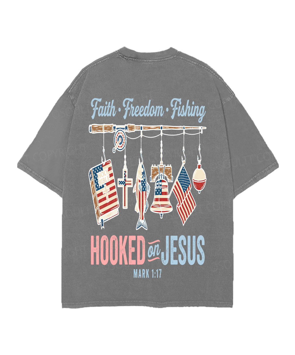 Hooked On Jesus Double Sided Unisex Christian Washed T-Shirt & Shorts