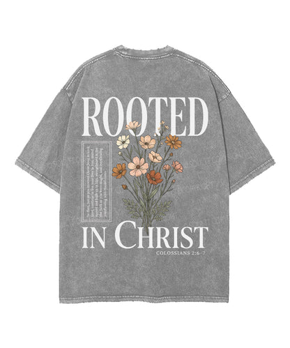Rooted In Christ Double Sided Unisex Washed Christian T-shirt