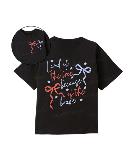 Kids Land Of The Free Because Of The Brave Double Sided Cotton Christian T-shirt