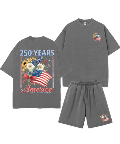 250 Years America Anniversary Double Sided Unisex Christian Washed T-Shirt & Shorts