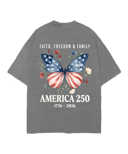 250 Years America Anniversary Double Sided Unisex Christian Washed T-Shirt & Shorts
