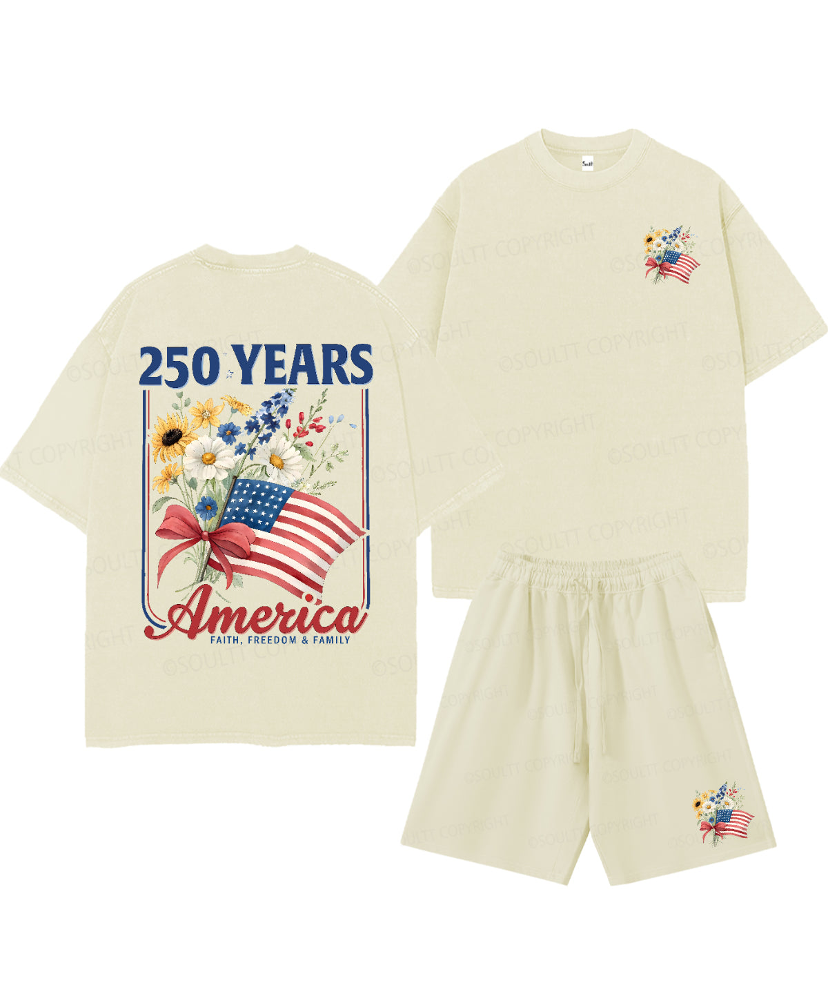250 Years America Anniversary Double Sided Unisex Christian Washed T-Shirt & Shorts