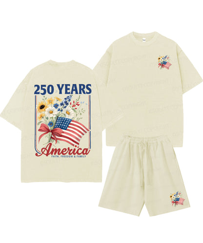 250 Years America Anniversary Double Sided Unisex Christian Washed T-Shirt & Shorts