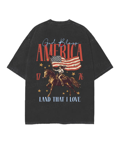 God Bless America Double Sided Unisex Christian Washed T-Shirt & Shorts