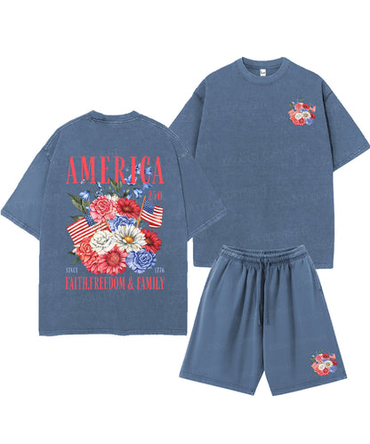 250 Years America Anniversary Double Sided Unisex Christian Washed T-Shirt & Shorts