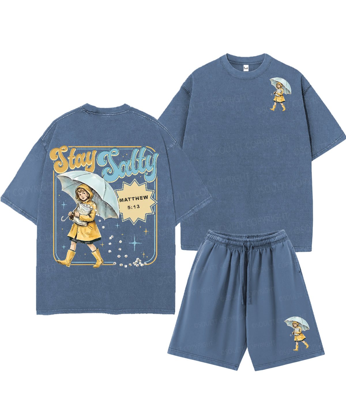 Stay Salty Double Sided Unisex Christian Washed T-Shirt & Shorts
