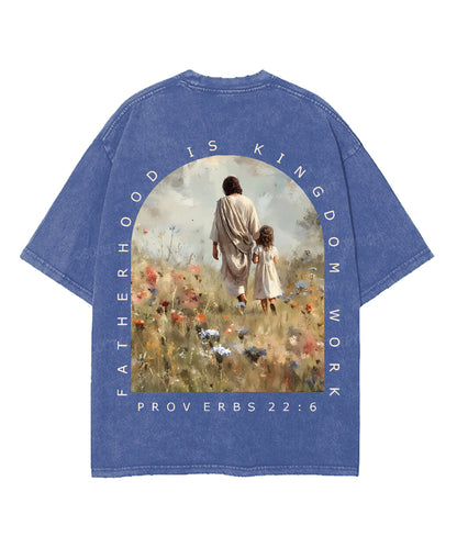 Fatherhood Is Kingdom Work Double Sided Unisex Washed Christian T-shirt