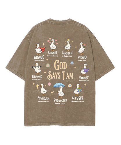 God Says I Am Double Sided Unisex Washed Christian T-shirt