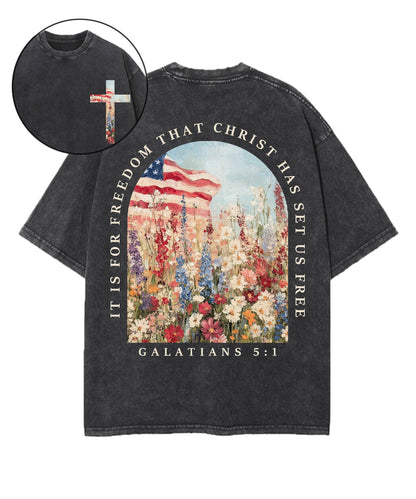 Christ Has Set Us Free Double Sided Unisex Washed Christian T-shirt