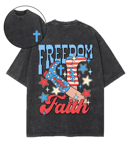 Freedom & Faith Double Sided Unisex Washed Christian T-shirt