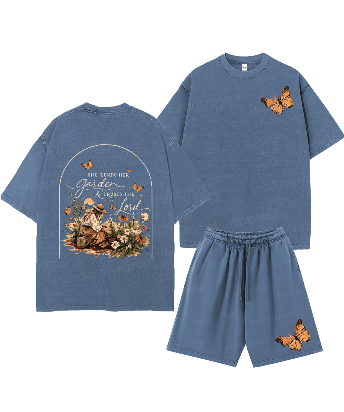 She Tends Her Garden Double Sided Unisex Christian Washed T-Shirt & Shorts