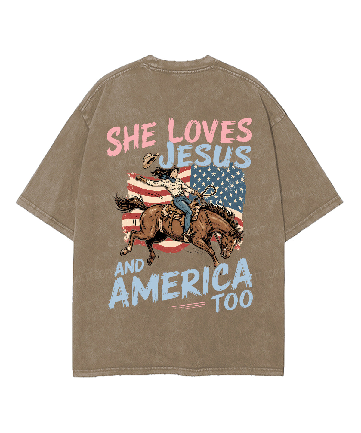 She Loves Jesus And America Double Sided Unisex Washed Christian T-shirt