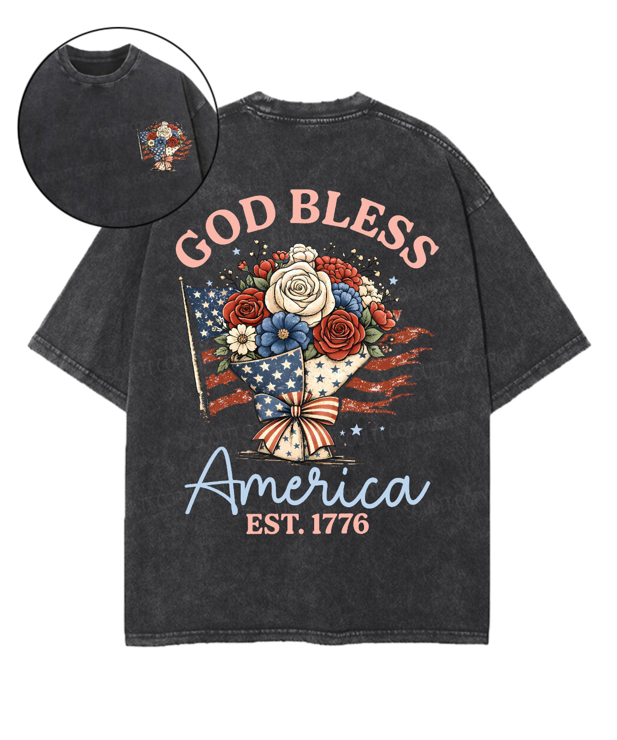 God Bless America Double Sided Unisex Washed Christian T-shirt