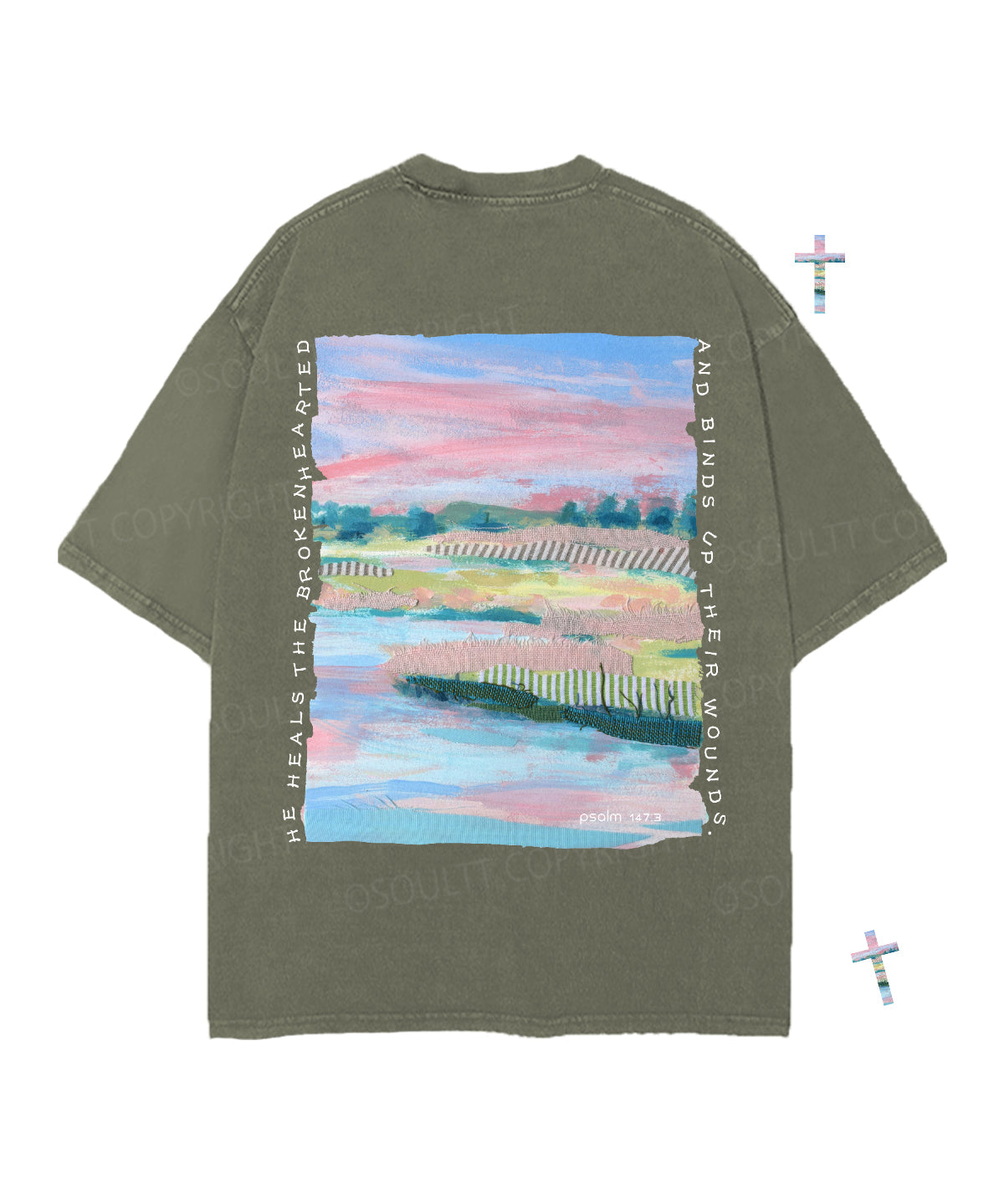 He Heals The Brokenhearted Double Sided Unisex Christian Washed T-Shirt & Shorts