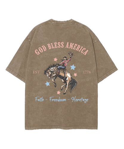 God Bless America Double Sided Unisex Washed Christian T-shirt