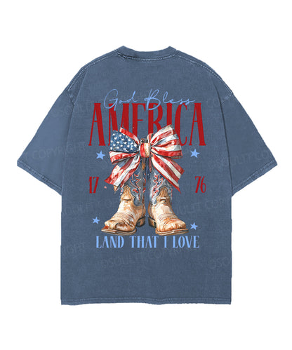 God Bless America Double Sided Unisex Christian Washed T-Shirt & Shorts