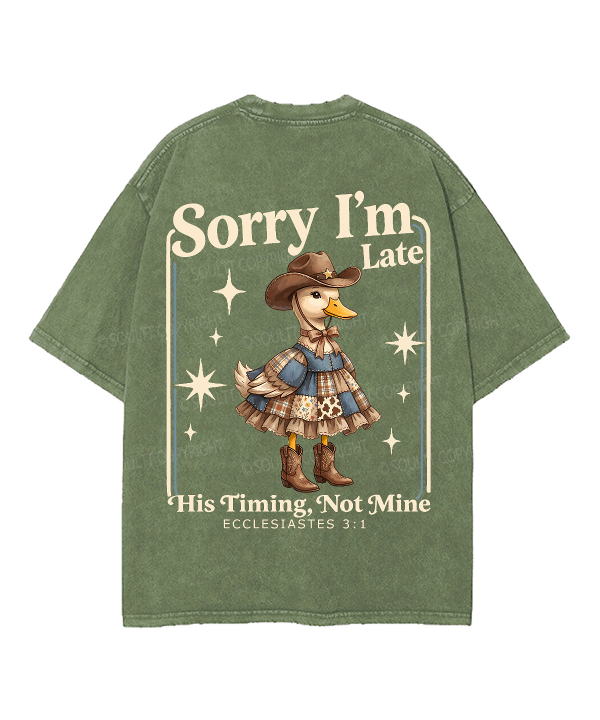 Sorry I’m Late, His Timing Not Mine Double Sided Unisex Washed Christian T-shirt