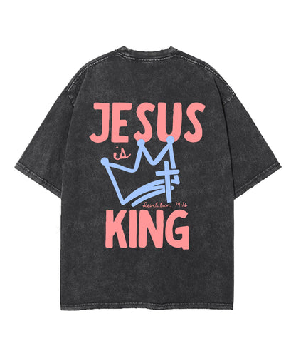 Jesus Is King Double Sided Unisex Washed Christian T-shirt