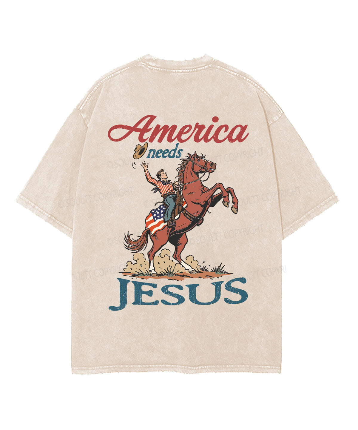 America Needs Jesus Double Sided Unisex Washed Christian T-shirt