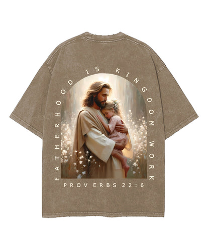 Fatherhood Is Kingdom Work Double Sided Unisex Washed Christian T-shirt