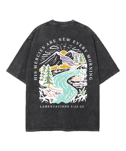 His Mercies Are New Every Morning Double Sided Unisex Washed Christian T-shirt