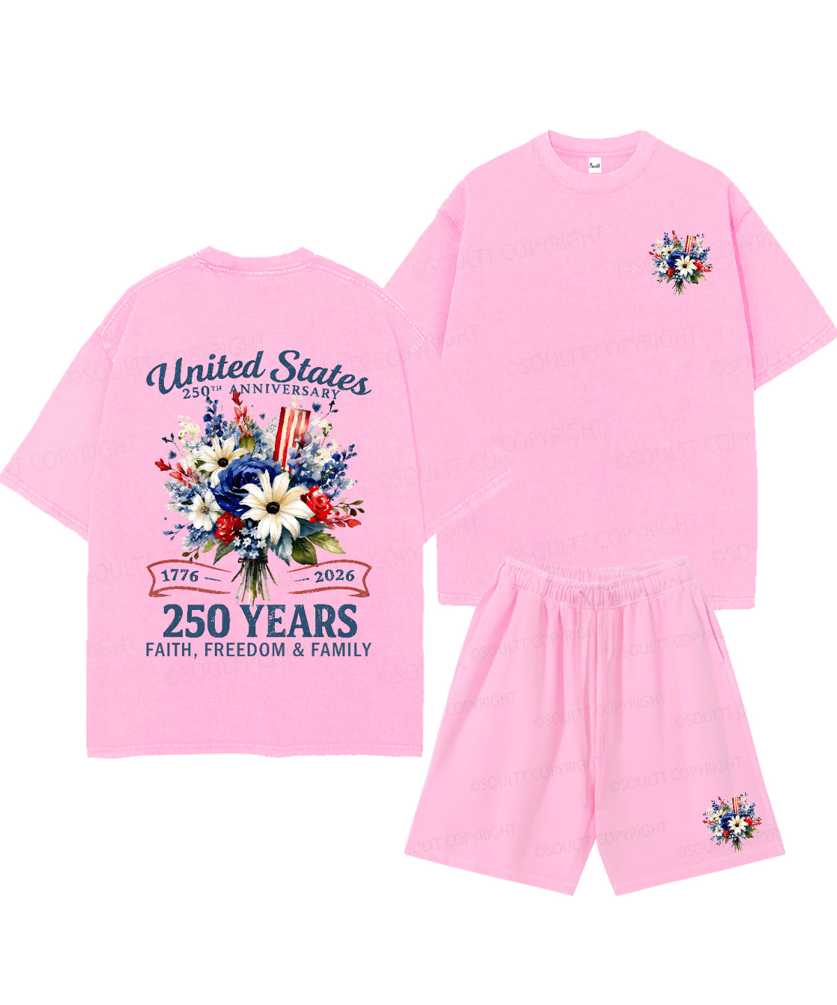 250 Years America Anniversary Double Sided Unisex Christian Washed T-Shirt & Shorts