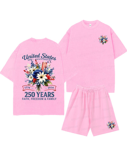 250 Years America Anniversary Double Sided Unisex Christian Washed T-Shirt & Shorts