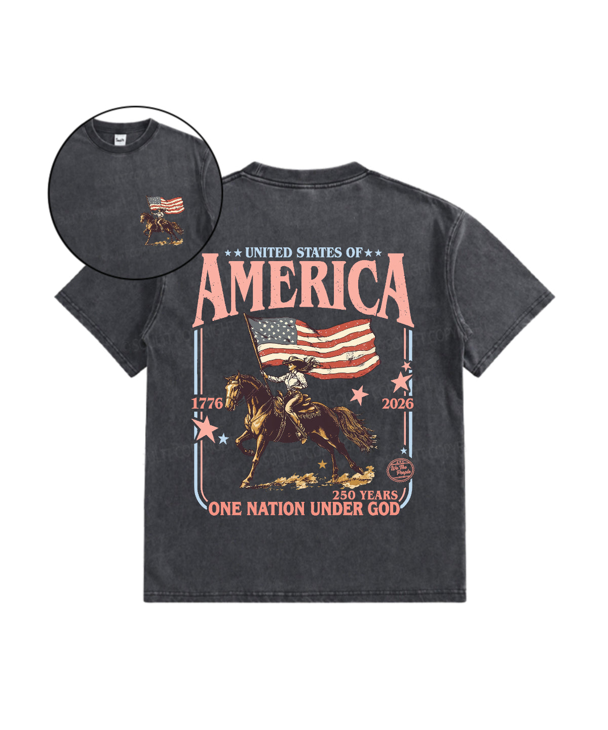 Kids One Nation Under God Double Sided Washed Christian T-shirt