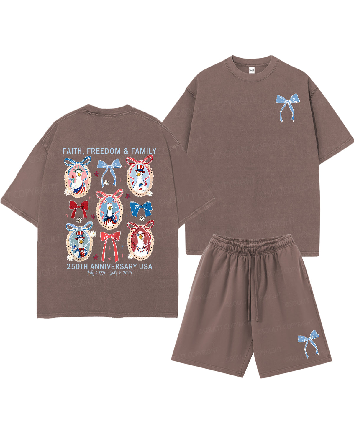 250 Years America Anniversary Double Sided Unisex Christian Washed T-Shirt & Shorts