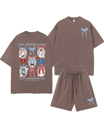 250 Years America Anniversary Double Sided Unisex Christian Washed T-Shirt & Shorts