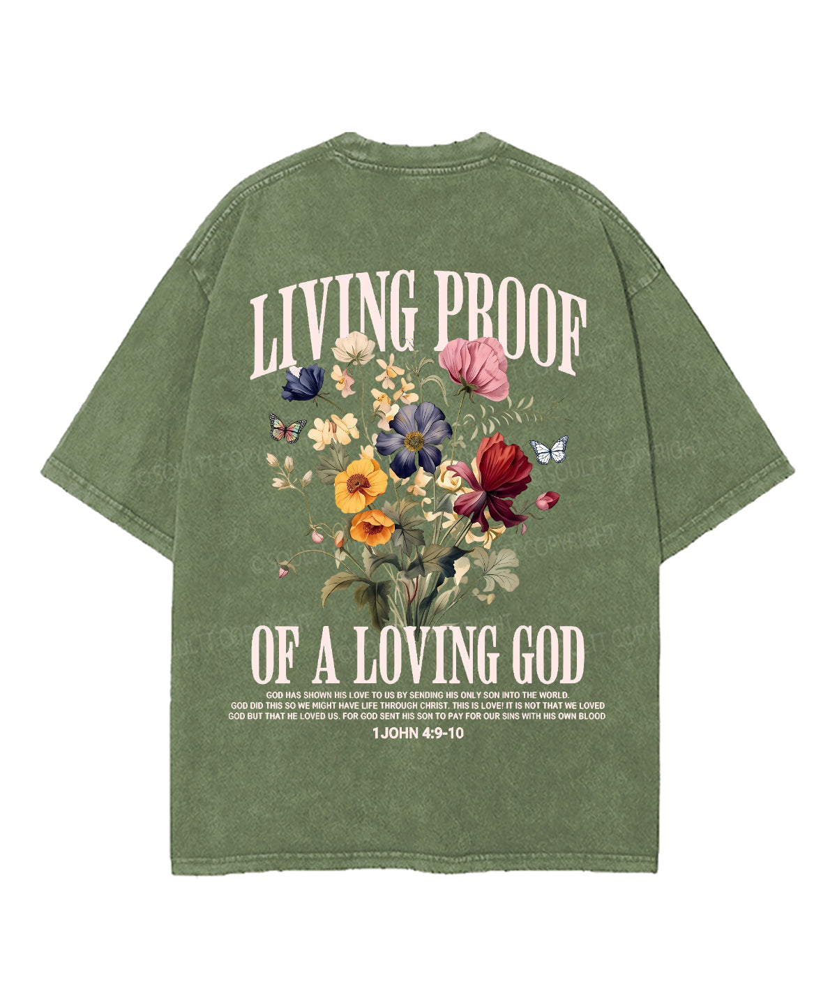 Living Proof Of A Loving God Double Sided Unisex Washed Christian T-shirt