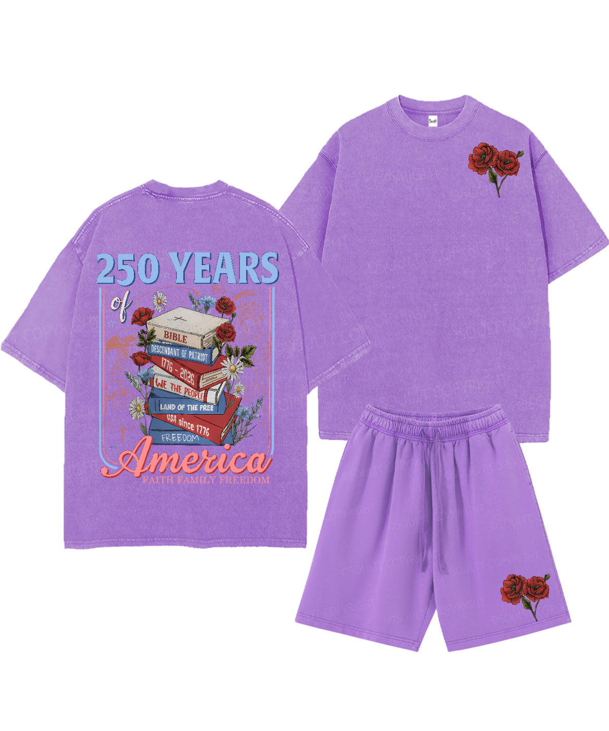 250 Years Of America Double Sided Unisex Christian Washed T-Shirt & Shorts