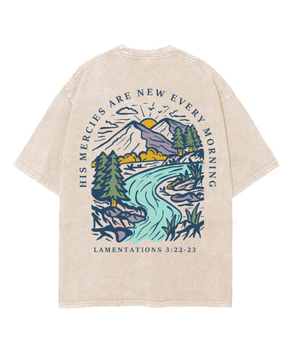 His Mercies Are New Every Morning Double Sided Unisex Washed Christian T-shirt