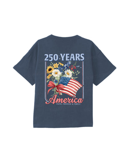 Kids 250 Years America Anniversary Double Sided Cotton Christian T-shirt