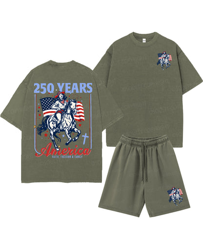250 Years America Anniversary Double Sided Unisex Christian Washed T-Shirt & Shorts