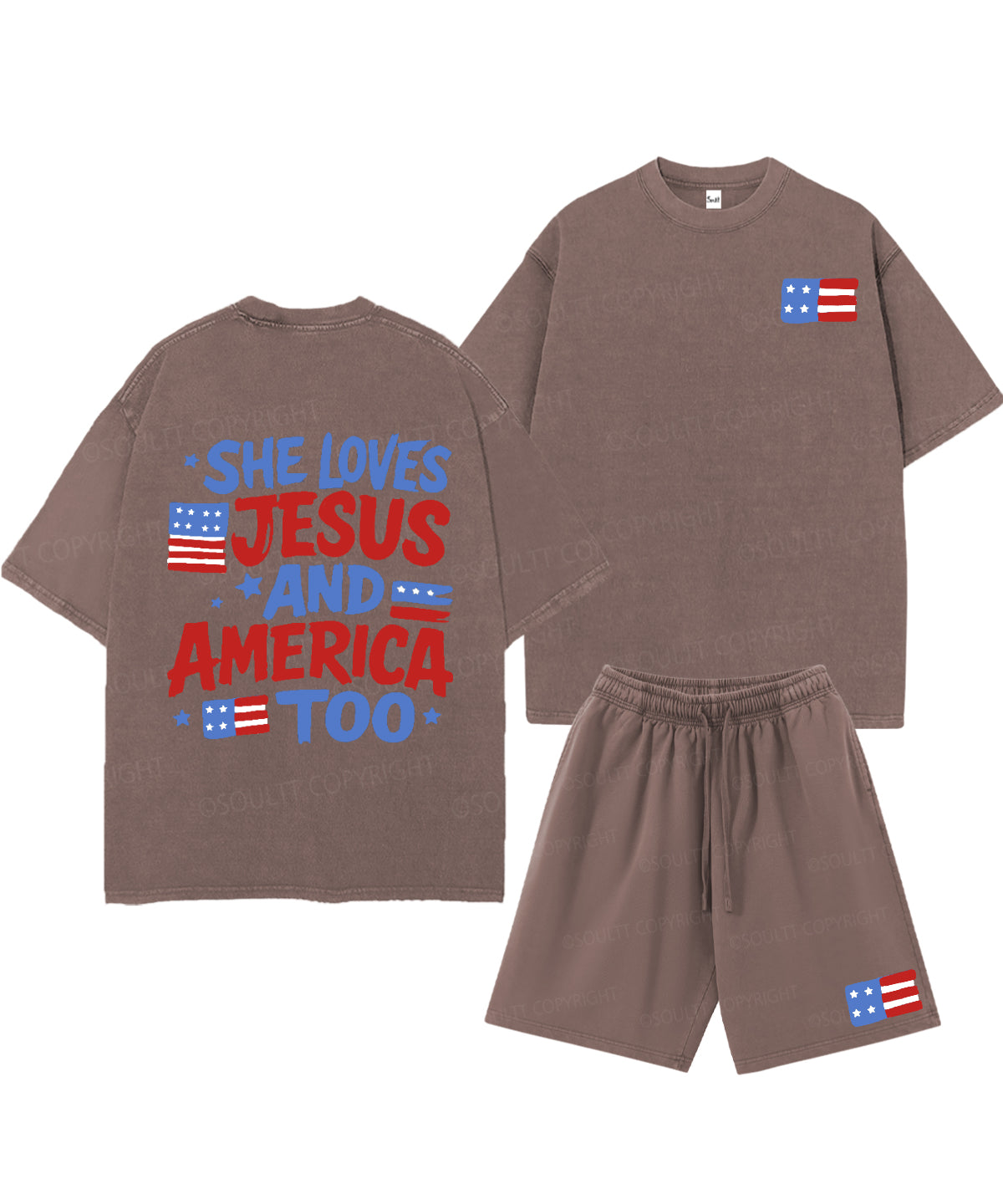She Loves Jesus And America Too Double Sided Unisex Christian Washed T-Shirt & Shorts