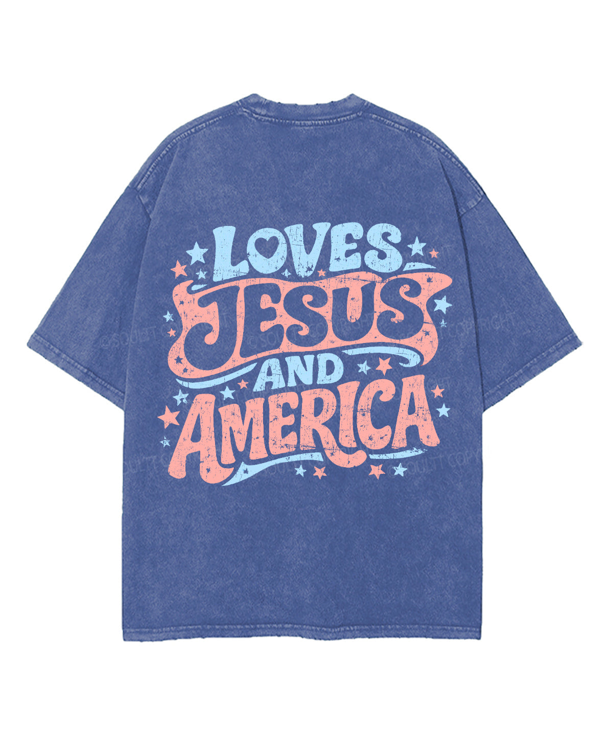 Loves Jesus And America Double Sided Unisex Washed Christian T-shirt