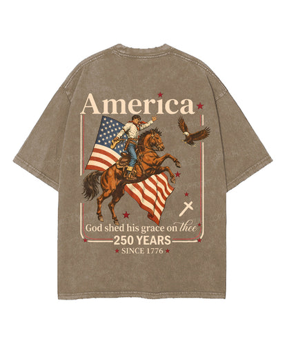 250 Years America Anniversary Double Sided Unisex Washed Christian T-shirt