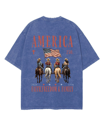 250 Years America Anniversary Double Sided Unisex Washed Christian T-shirt