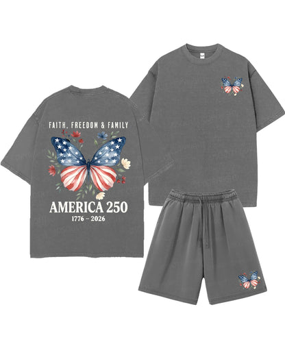 250 Years America Anniversary Double Sided Unisex Christian Washed T-Shirt & Shorts