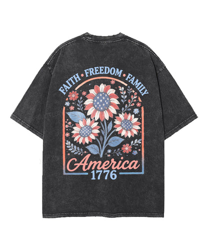 Faith • Freedom • Family Double Sided Unisex Washed Christian T-shirt