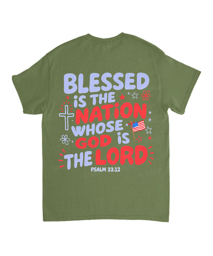 Blessed Is The Nation Whose God Is The Lord Double Sided Unisex Cotton Christian T-Shirt