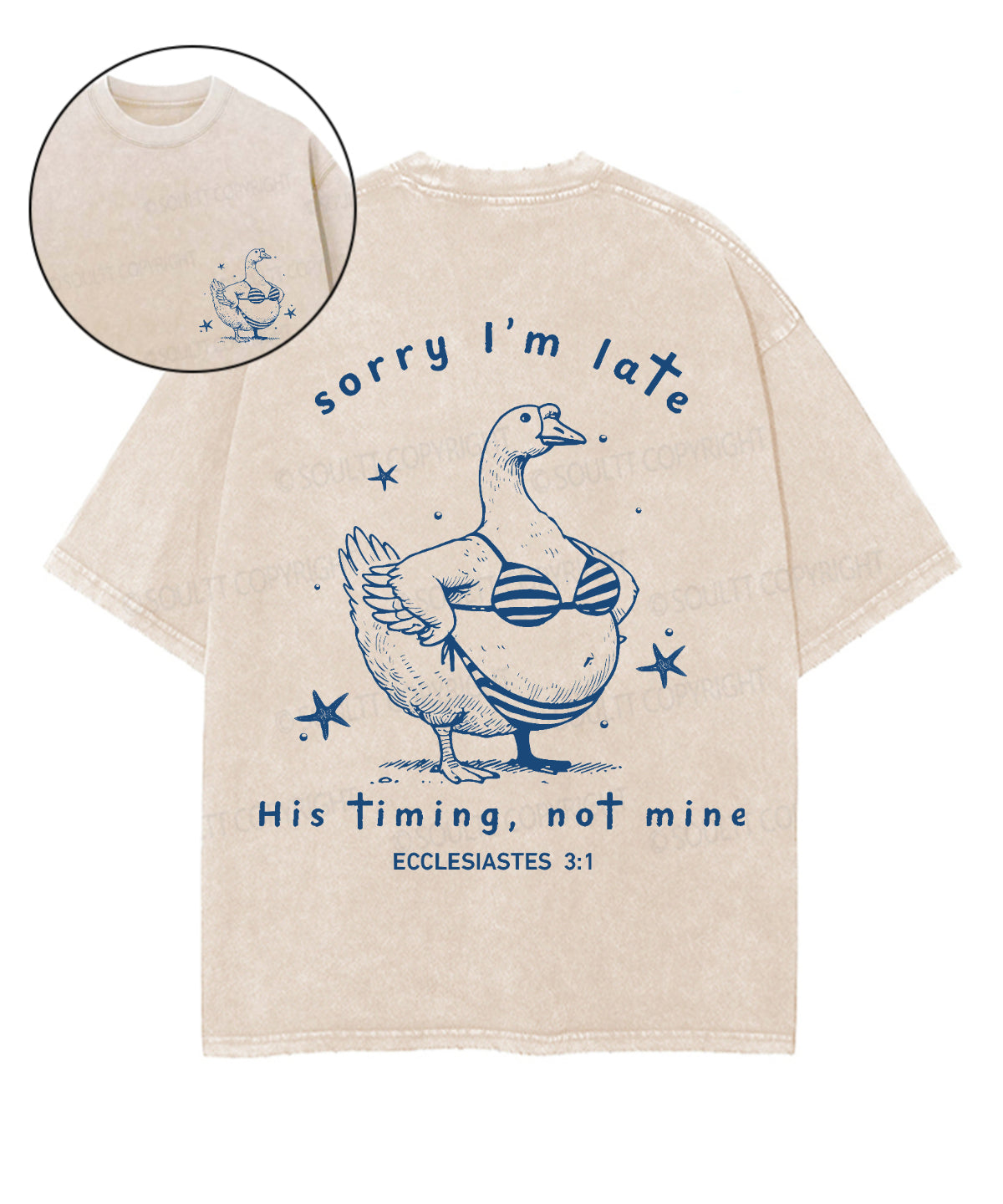 Sorry I’m Late, His Timing Not Mine Double Sided Unisex Washed Christian T-shirt