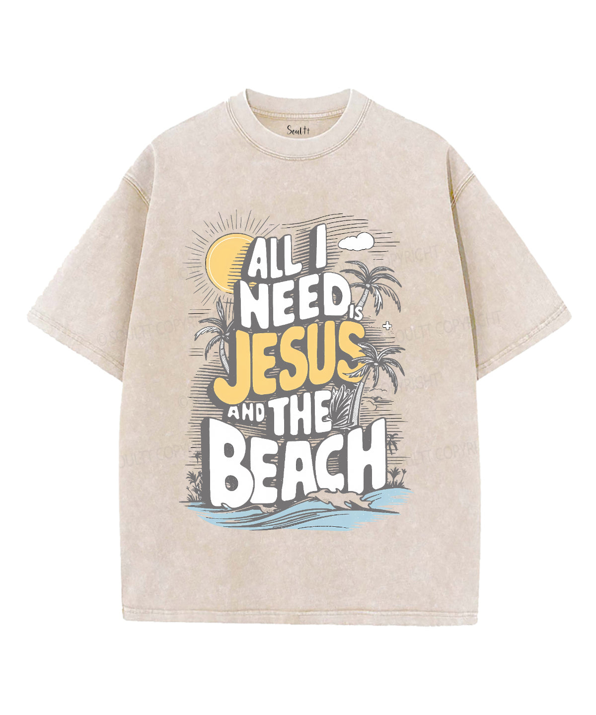 All I Need Jesus And The Beach Unisex Washed Christian T-shirt