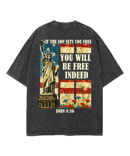 You Will Be Free Indeed Double Sided Unisex Washed Christian T-shirt