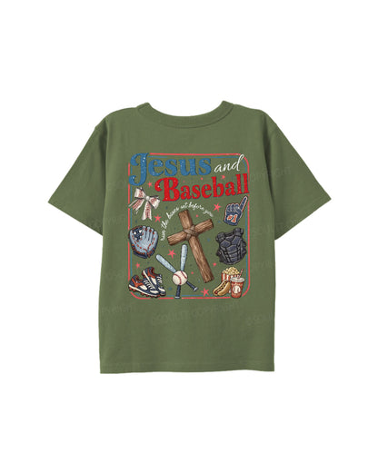 Kids Jesus And Baseball Double Sided Cotton Christian T-shirt
