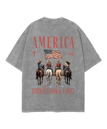250 Years America Anniversary Double Sided Unisex Washed Christian T-shirt